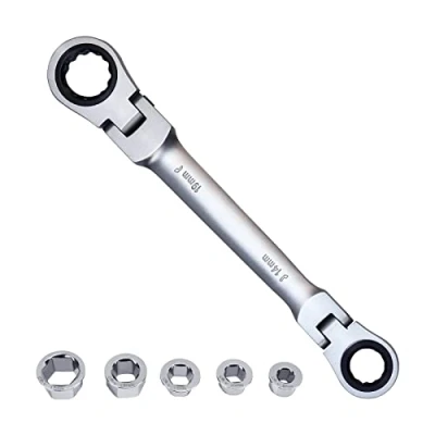 Imagen de LOSCHEN] llave de carraca 180Flex Head, trinquetede doble anillo 7 en 1 con 8, 10, 12, 13,14,17,19mm, combinada 72 dientes acero CV cromado