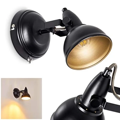 Imagen de aplique Tina, regulable de metal en negro/oro, 1 luz, casquillo E14, punto pared diseño retro/vintage, sin bombilla(s)