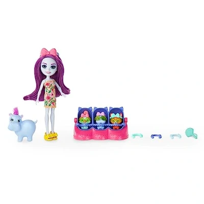 Imagen de Enchantimals Baby BFFs Muñeca Hedda Hippo con Mascota hipopótamo Lake, 3 Bestie Reveal y Accesorios, Juguete +4 años (Mattel HNW97)