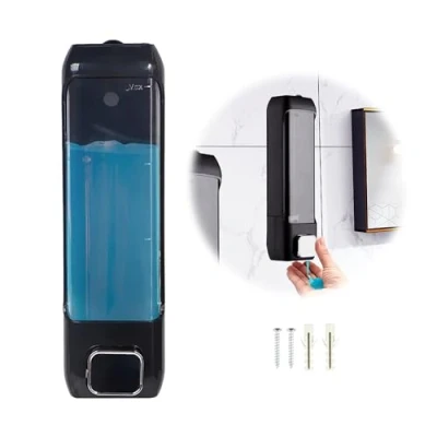 Imagen de Dispensador Gel Ducha, 400ml Dosificador de Jabon Pared Sapone Doccia Plástico Negro para Cocina Baño Ducha Doméstico Champu 24x6.8x7cm
