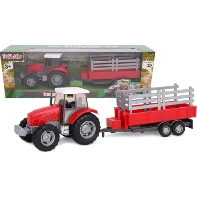 Imagen de Toyland® Juego de Tractor y camión Cisterna/Remolque 22,5 cm Acción Rueda Libre Juguetes Granja para niños (Remolque Rojo)