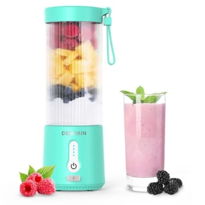 Imagen de licuadora portátil, de tamaño personal para batidos y batidos, mini recargable por USB, vaso exprimidor fresco con motor más fuerte, cocina, viajes