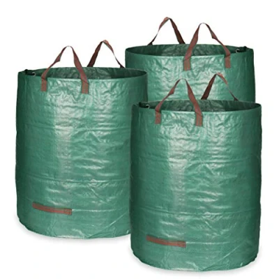 Imagen de com four® 3X Bolsas para Desechos de Jardín L Bolsa Plegable con Asas Transporte Contenedor Resistente a Desgarros Hojas, Verdes (272L 3 Piezas)