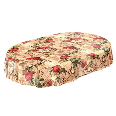 Imagen de hule mesa mantel de lavable oldtime rosas en beige redondo 100 cm, toalla, multicolor, Oval 140 x 180cm
