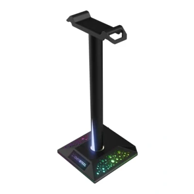 Imagen de Oversteel Stellite Soporte Auriculares Gaming, 10 modos de Retroiluminación RGB, Base Anti deslizante,USB, Negro