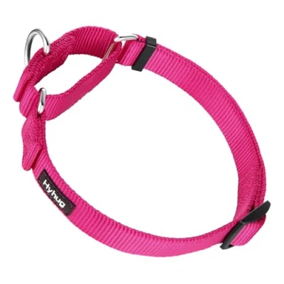 Imagen de Hyhug Collar de Perro Grande para niños y niñas Stingdy Martingale Resistente a la Fuga Uso Diario Caminar (Grande L, Rosa roja)