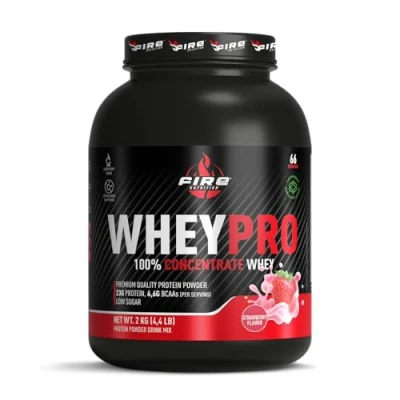 Imagen de Fire Nutrition Whey PRO 2 KG (4,4 LB) Fresa ARLA LacProdan 100% Concentrate Concentrado de Suero Protein Proteina Leche Recuperacion Muscular