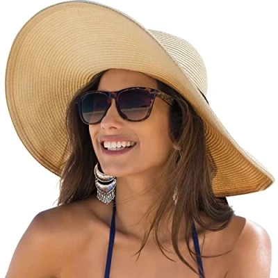 Imagen de DRESHOW Sombrero Paja Mujer Plegable Verano ala Ancha de Playa UPF 50+
