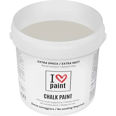 Imagen de I LOVE CHALK PAINT color Piedra 4 litros Pintura a la tiza para muebles, paredes y objetos Sin lijado disolventes ni formaldehído decoración efecto base de agua
