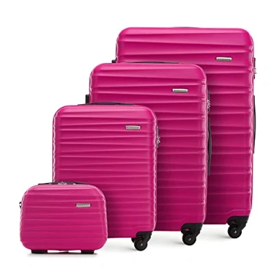 Imagen de WITTCHEN Maleta de Viaje Equipaje Mano Cabina ABS con 4 Ruedas giratorias Cerradura combinación Asa telescópica Groove Line Set Maletas Rosa