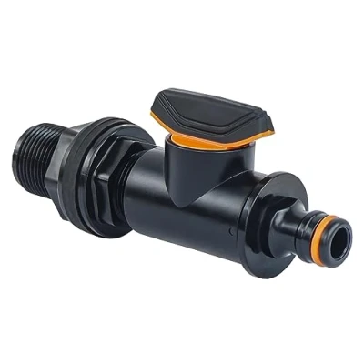 Imagen de GASMIS Pasamuros con Válvula de Corte 3/4&quot; Macho 26 mm para Depósito Recuperación Agua Lluvia, Conector Tanque Tuerca y Junta, 1 Unidad