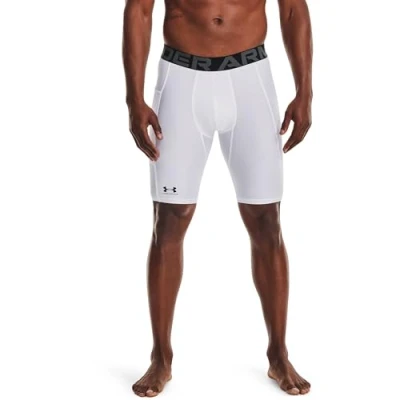 Imagen de Under Armour UA HG Long shorts Pantalones deportivos cortos, para hombre transpirables y de secado rápido, color blanco/negro