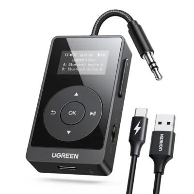 Imagen de UGREEN Receptor Transmisor Bluetooth 5.3 aptX HQ Adaptador 2 en 1 Jack 3,5mm Audio para Coche Altavoz Auriculares Amplificador TV