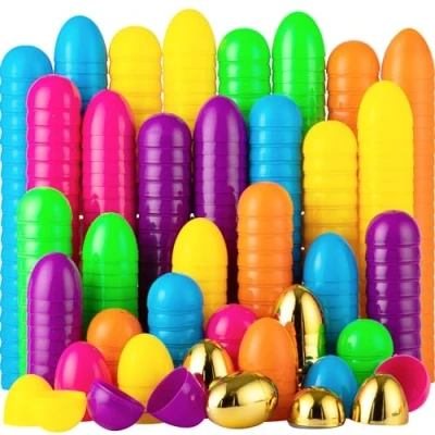 Imagen de JOYIN huevos de Pascua plástico surtidos 2.3 pulgadas con 6 dorados para regalo fiesta temática Pascua, relleno golosinas específicas, caza