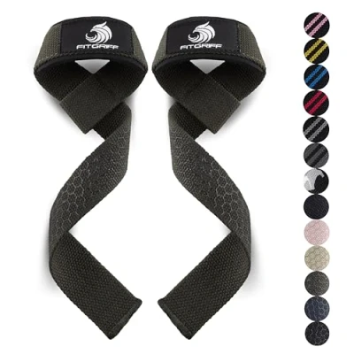Imagen de Fitgriff® Straps Gym, Correas Levantamiento de Pesas, Powerlifting, Agarraderas Gimnasio Lifting Mujeres y Hombres (Estándar (más 16cm muñeca), Army Green (Silicone))