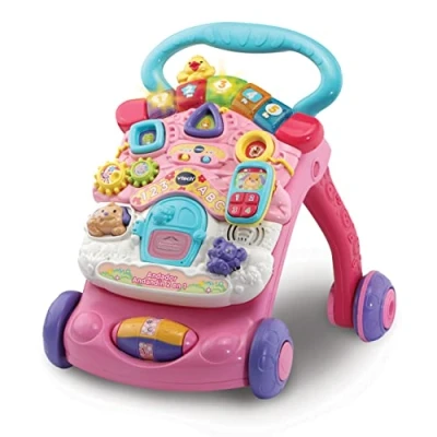 Imagen de VTech Andador andandín 2 en 1, correpasillos con música y luces, patas plegables, panel extraíble, regulador de velocidad, color rosa, versión ESP, embalaje abre fácil