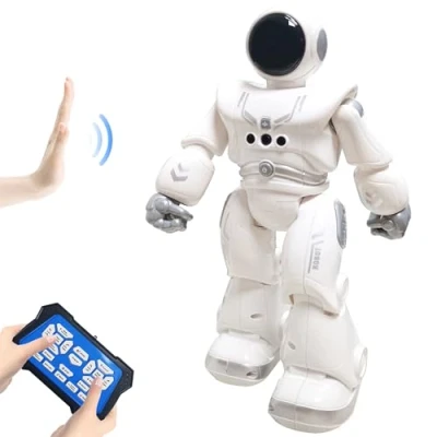 Imagen de HUSAN Infantil Robot de Control Remoto niños, Baile Inteligente con Juguetes infrarrojo,programable,Ojos LED, Canto Caminando Regalo,Kit (Gris)