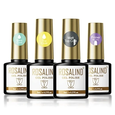 Imagen de ROSALIND Base y Top Coat Semipermanente Pintauñas Semipermanentes Glossy Matt Primer Uñas Uv LED 4pcs 8ml Para el DiseñO De Gel