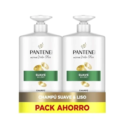 Imagen de Pantene Pro V Suave Y Liso Champú 2X1000ml Dispensador, Pelo Encrespado Apagado. Limpieza Suave. Protege Enlaces Capilares. Sin Siliconas
