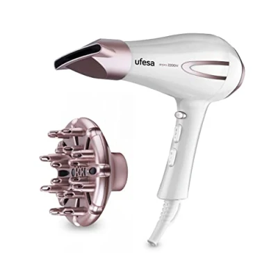 Imagen de Ufesa SC8400 Secador de Pelo Profesional, Motor AC, Tecnología AirPro, Incluye Concentrador y Difusor, 2 Velocidades 3 Temperaturas, 2200W