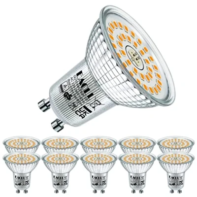 Imagen de EACLL Bombillas LED GU10 Blanco Cálido 6W Reemplaza 90W Halógena, Pack de 10, Focos Sin Parpadeo AC 230V, 2700K 660 Lúmenes 120 Spotlight, Lámpara Reflectora no Regulable