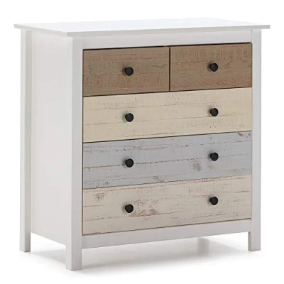 Imagen de VS Venta stock Comoda de Noche 5 cajones en Blanco y Multicolor