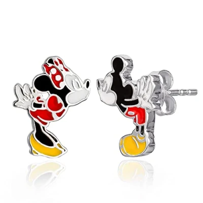 Imagen de Disney Mickey and Minnie Mouse Sterling Silver Mismatched Kiss Stud Earrings