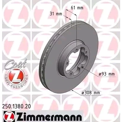 Imagen de ZIMMERMANN COAT Z 250.1380.20 Disco de freno 308 31 5/5 5 113 ventilación interna revestido FORD: Transit V363 Furgón