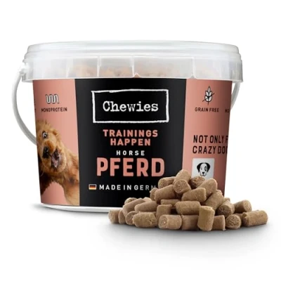 Imagen de Chewies Happen Golosinas para Perros sin Cereales, Suaves y azúcar, monoproteína en Cubo resellable, Fabricado Alemania (8 x 300 g)