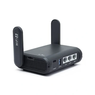 Imagen de GL.iNet AXT1800 (Slate AX) Router WiFi 6 para el hogar y los Viajes, 1800 Mbps, 802.11ax, Doble Banda 2.4GHz/5GHz, 3 LAN Puerto Gigabit, 2 Antenas externas, VPN, IPV6, WPA3, MU MIMO, OFDMA