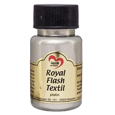 Imagen de Ideen mit Herz pintura textil metalizada &quot;Royal Flash&quot; Color Metálico de Alto Brillo Adecuado para tejidos y telas Claros Oscuros Camisetas, Bolsos, Ropa 50 ml (platino)