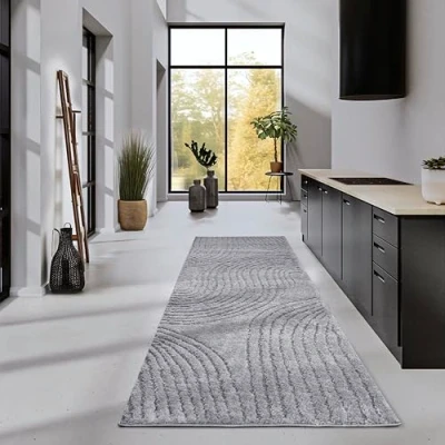 Imagen de Elle Decor ation Alfombra de Pelo Largo con Pigmento, Moderna salón, Largo, patrón Moderno, mullida, Suave y Bohemia, para Dormitorio, Gris Claro, 80 x 240 cm