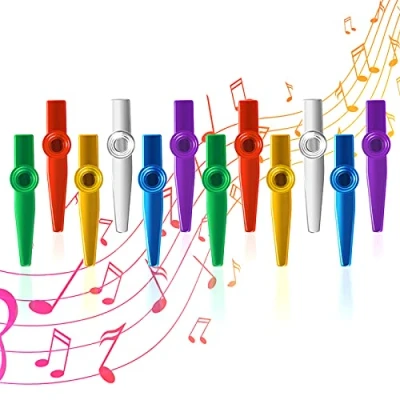 Imagen de 12 piezas Kazoo Metal Musical Instruments Multipack Flute Diafragma para Fiesta infantil Favores Regalos, Buen Compañero Guitarra ukelele Violín y Teclado