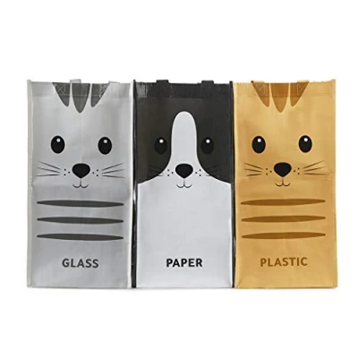 Imagen de Balvi Set Bolsas Reciclaje Meow de 3 (43x22x22 cm) con Asas Medida Total: 43x66x22 cm Plás