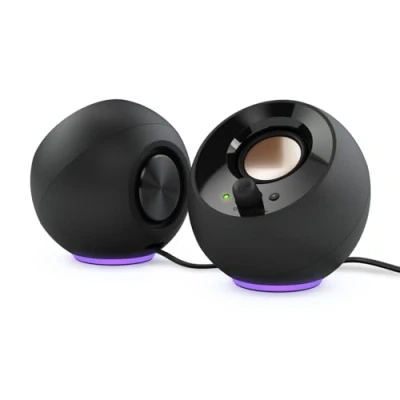 Imagen de Creative Pebble SE Altavoces para PC Minimalistas 2.0 alimentados por USB C con iluminación RGB, Entrada Auxiliar de 3.5 mm, Potencia RMS hasta 4.4 W Ordenadores y portátiles (Negro)