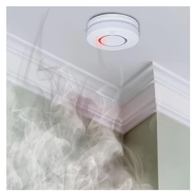 Imagen de EMOS detector de humo con señalización óptica y acústica 85 dB, 10 años vida útil, incendios cable conectado a la red 230 V, batería emergencia 9 V para fallo