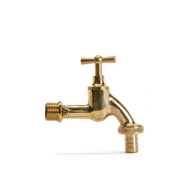 Imagen de LIVLIG grifo exterior con conexión roscada para manguera de 1/2&quot;, dorado, jardín latón, agua fría a pared Polly