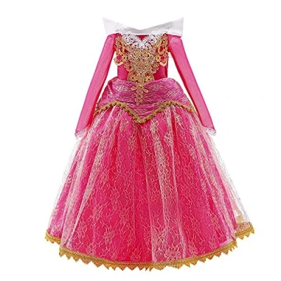 Imagen de Lito Angels Disfraz de Bella Durmiente Vestido Princesa Aurora para Niñas Talla 5 a 6 Años, Manga Larga, Rosa Fuerte