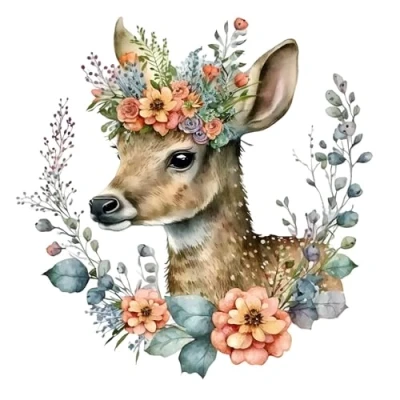 Imagen de servilletas de papel con diseño ciervo corona flores, 20 unidades, diseño. También para decoupage y (33 x 33 cm)