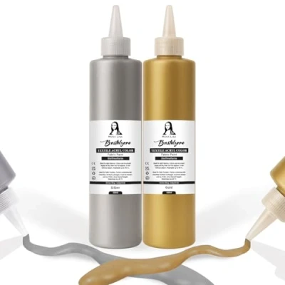 Imagen de Tinte de tela 500 ml oro + plateado. textil resistente al lavado. color para camisetas tejidos claros. Lavable a máquina, pintura textil,