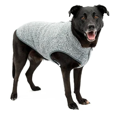 Imagen de Kurgo Core Abrigo para Perro, Chaleco Polar Chaqueta Perros, Forro Polar, Ligero, Abertura con Cremallera Arnés, Cuello Ajustable, Gris, L