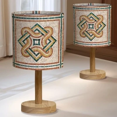 Imagen de SET 2 Lamparas Mesita Noche Decoracion Hogar Regalos Originales De Habitacion Mesitas Dormitorio Pantalla Tela Lampara Mesa Sobremesa (Roman Mosaic)