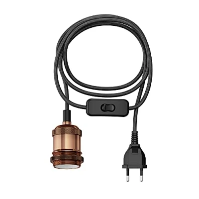 Imagen de ledscom.de cable textil RETRA, enchufe, interruptor, bronce, 3 m, portalámparas, 1x E27 máx. 60W, Led, Diy, lámpara de pared, E27, textil, colgante, enchufe