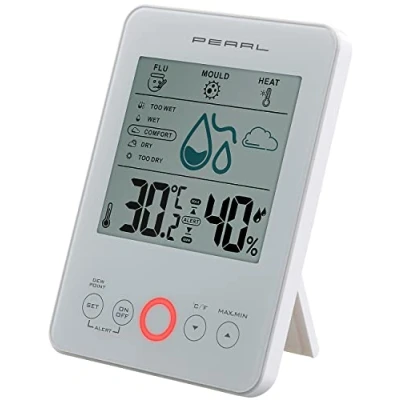 Imagen de PEARL Hidrómetro: higrómetro digital con alarma de moho e indicador confort, color blanco (detector moho, digital, medidor humedad plantas)