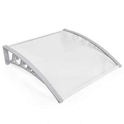 Imagen de OHMG Marquesina para puerta de casa, aluminio y policarbonato, toldo transparente resistente a la lluvia protección UV (A 60 x 100 cm)