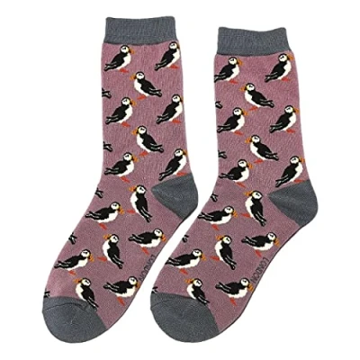 Imagen de Puffins on Mauve Calcetines tobilleros para mujer, talla única