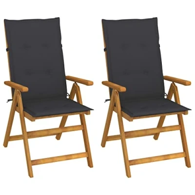 Imagen de vidaXL 2X Madera Maciza Acacia Sillas de Jardín Reclinables Cojines Plegables Sillón Terraza Exterior Balcón Patio Asiento Butaca Muebles Mobiliario