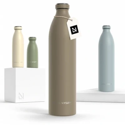 Imagen de Lars NYSØM Botella de Acero Inoxidable aislada 1,5l Agua 1,5 litro a Prueba Fugas para Deportes, Bicicleta, Perro, (Taupe Brown, XL 1500ml)