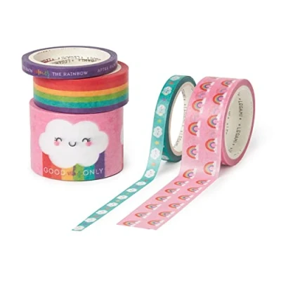 Imagen de Legami Juego de 5 cintas adhesivas papel, Tape By Tape, Ø 4,5 cm, altura máxima 3 cm L m, tema Rainbow, muy coloridos, para pegar, decorar y personalizar