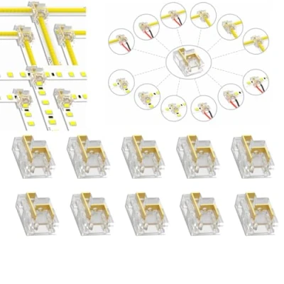 Imagen de YUTOKEER Conector de tira LED sin soldadura, 2 pines, 8 mm, COB/SMD, 12 tipos conexión, forma L y T, conexiones cable tira, transparente, paquete 10 unidades